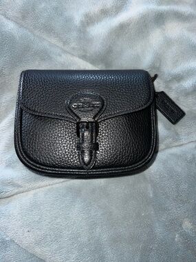 Coach Mini Amelia Black Pebbled Leather Buckle Crossbody Bag